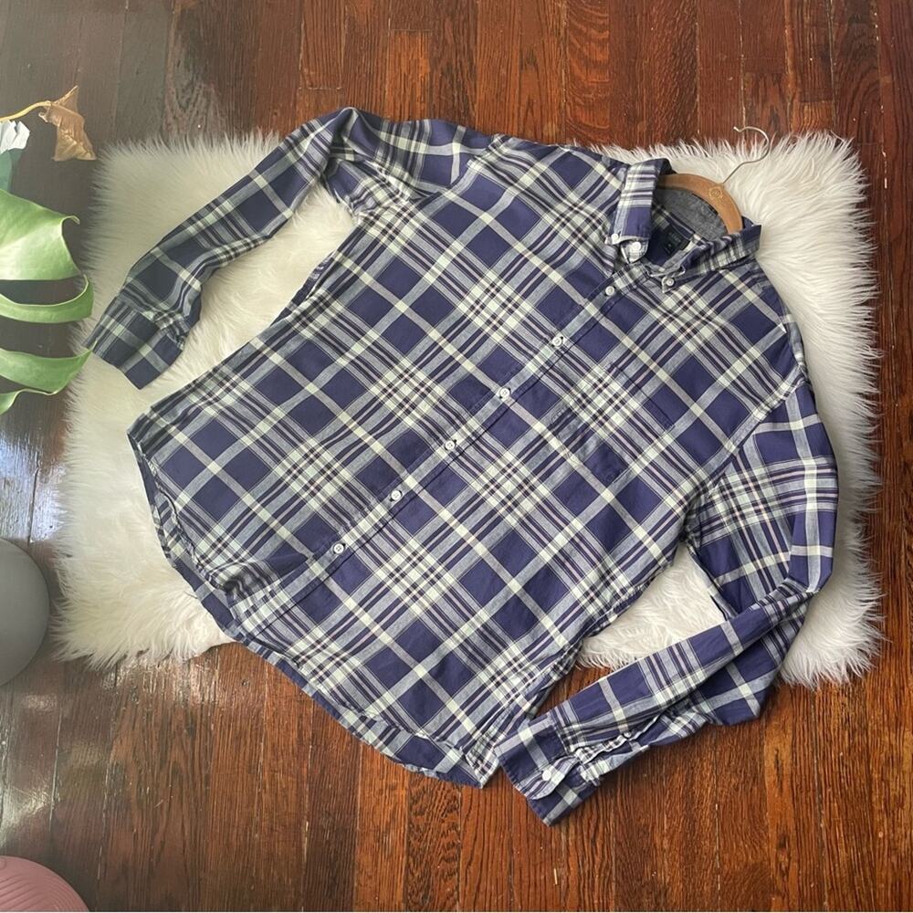 J.Crew Navy Plaid Button Down Shirt Size XL